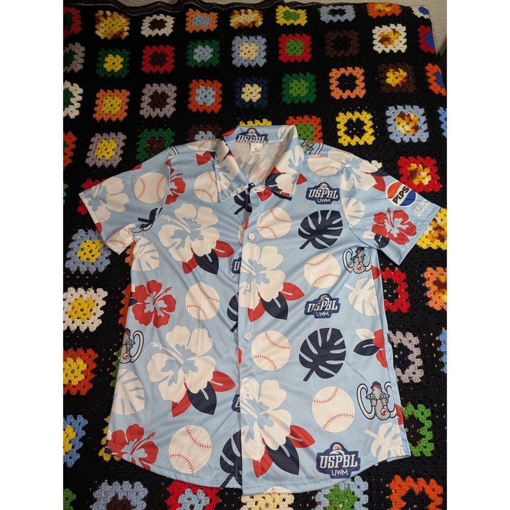 WESTSIDE WOOLLY MAMMOTHS Baseball Hawaiian Shirt XL USPBL Utica Michigan